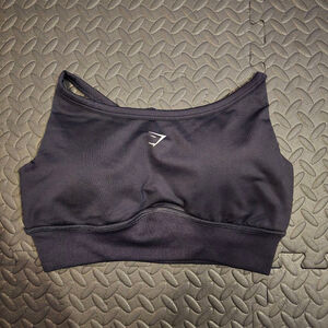 Women's Gymshark Black Sports Bra with White Logo, Size L